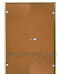 Дверь двойная Harvia STG 15x21 (коробка ольха) бронза